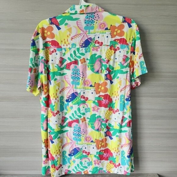 Hello Kitty Short-Sleeve Hawaiian Button Shirt Tropical Floral Print Beach - Picture 6 of 16